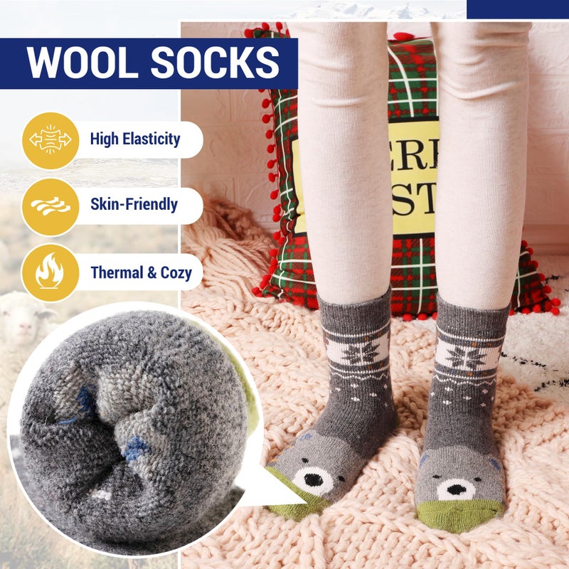 Eocom 6 Pairs Children's Winter Warm Wool Animal Crew Socks Kids Boys Girls Socks (6 Pairs Bear, 8-12 Years) - Image 3